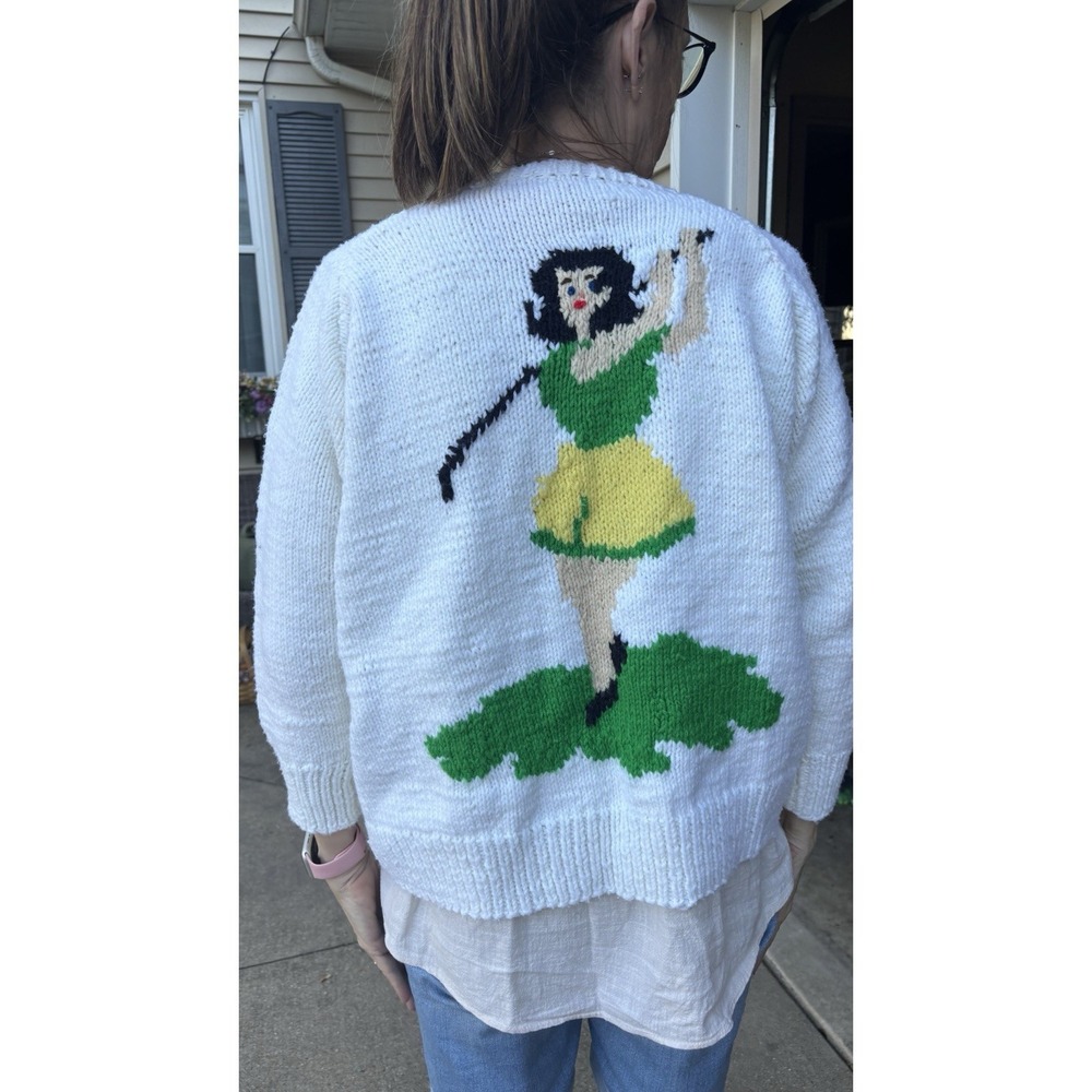 Vintage 60s Mad Men  lady golf retro hand embridered green sweater s